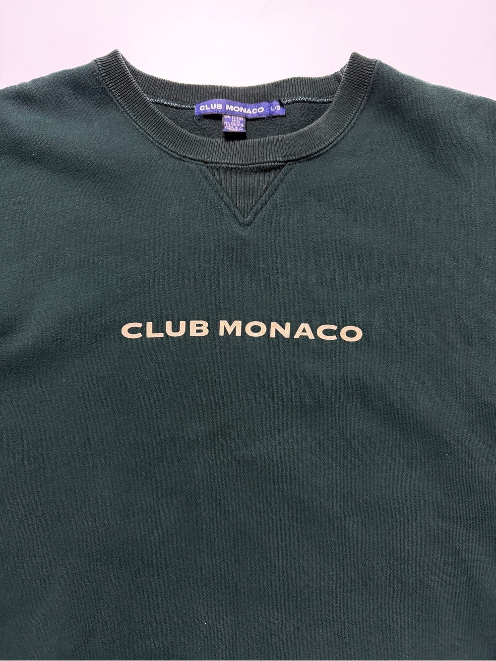 Vintage Club Monaco Word Crewneck Sweatshirt Mens Large Forest Green Boxy - Picture 4 of 6